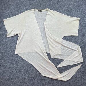 Eileen Fisher Organic Linen Blend Open Knit Drape Wrap Cardigan Oatmeal M